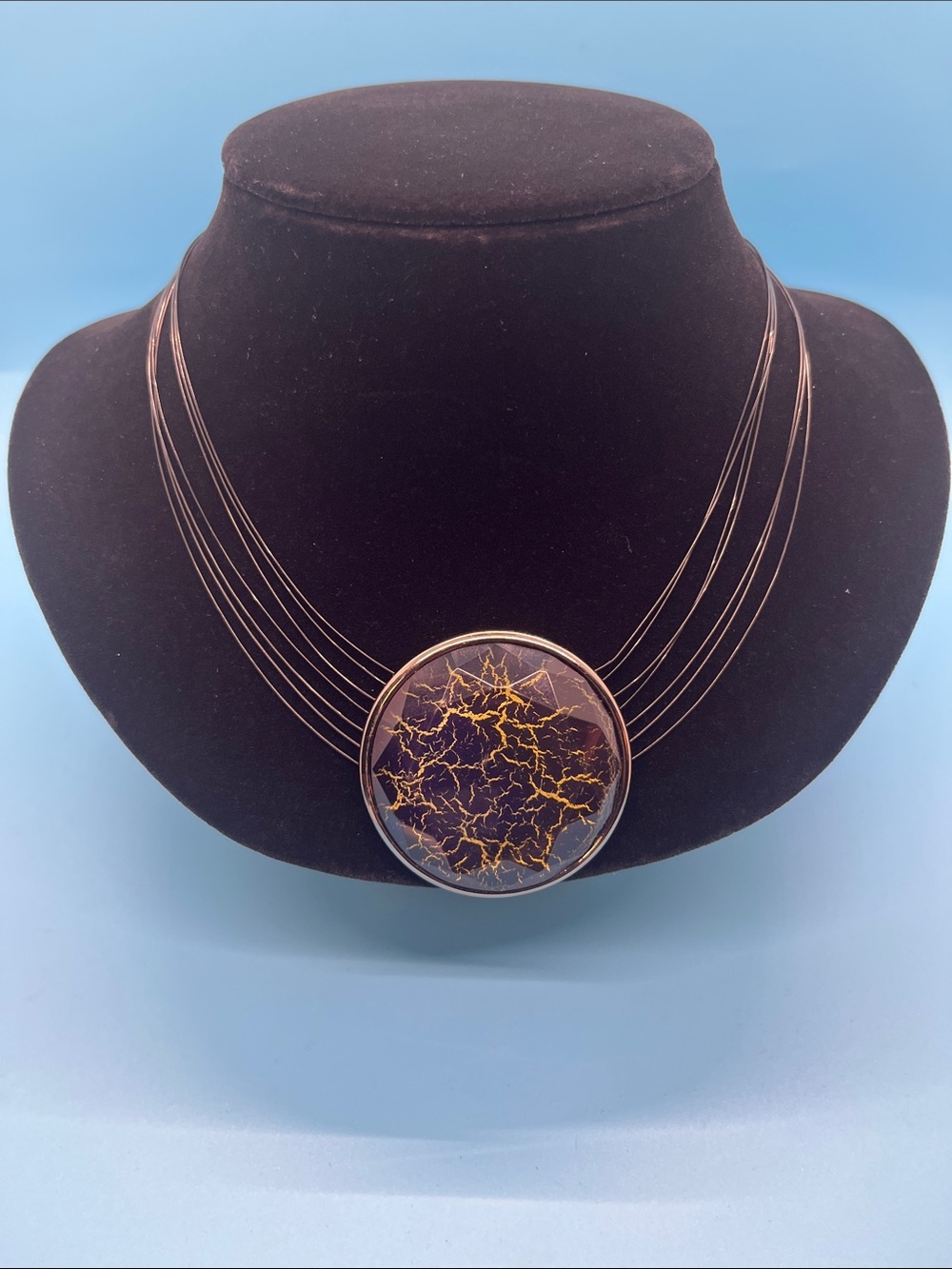 Chico's Black and Gold Multi-Strand Round Pendant Necklace